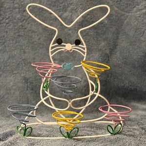 White Metal Easter Bunny Votive Candle Holder Holds 6 Candles Spring Decor